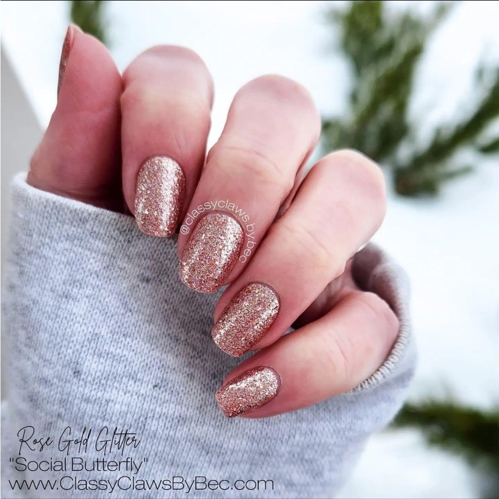 *Retired* Color Street: Social Butterfly | Rose Gold Glitter Pink Metallic Party - Picture 5 of 16